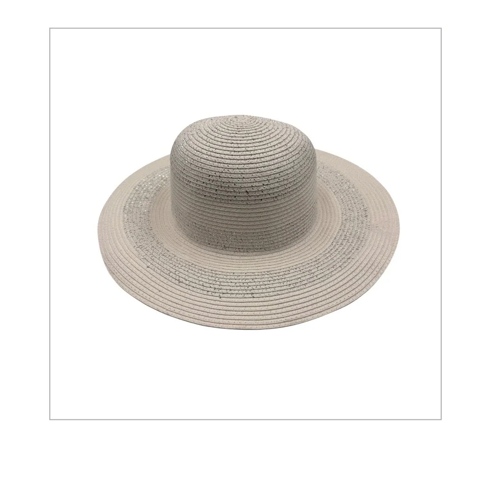 NYA New York Accessory Group Ivory Straw SunHat Metallic SilverShimmer Wide Brim